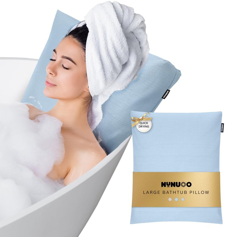 Nunuoo Bath Pillows for Tub Neck and Back Support,Bathtub Cushion backrest headrest Neck Pillow,tub Pillow for Bathtub,3D Mesh Core,Breathable,Quick-Drying,Ergonomic Comfort (Blue)