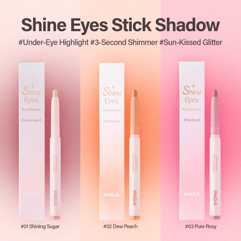 INGA Shine Eyes Stick Shadow - Creamy Shimmer Eyeshadow, Smudge-Proof, Easy-to-Blend, Long-Lasting Eye Makeup Stick with Precise Tip for Easy Application (Dew Peach)