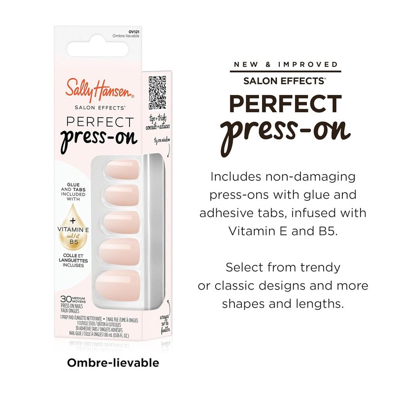 Sally Hansen Press-On Nails - Oval Shape, Easy Application & Non-Damaging | 30 Nails & Accessories, Ombre-Lievable Design