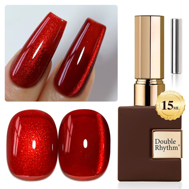 Cat Eye Gel Polish - 0.5 OZ Magnetic Holographic Glitter | Blood Red 15ML Translucent Jelly Color for Salon & DIY Nails