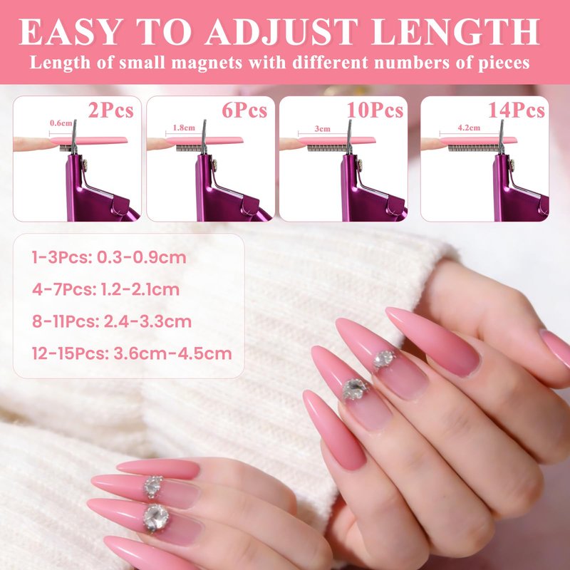 False Nail Clippers with Magnets Stainless Steel Nail Cutter for Acrylic Nail Nail Clippers with 15Pcs Small Magnets for Home Salon Nail Art (Pink)