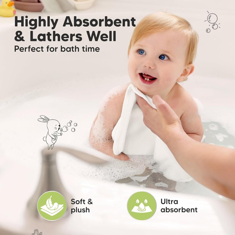 Baby Washcloths - Soft Absorbent Bamboo Viscose Towels for Newborns | 10x10 Reusable, Gentle on Sensitive Skin