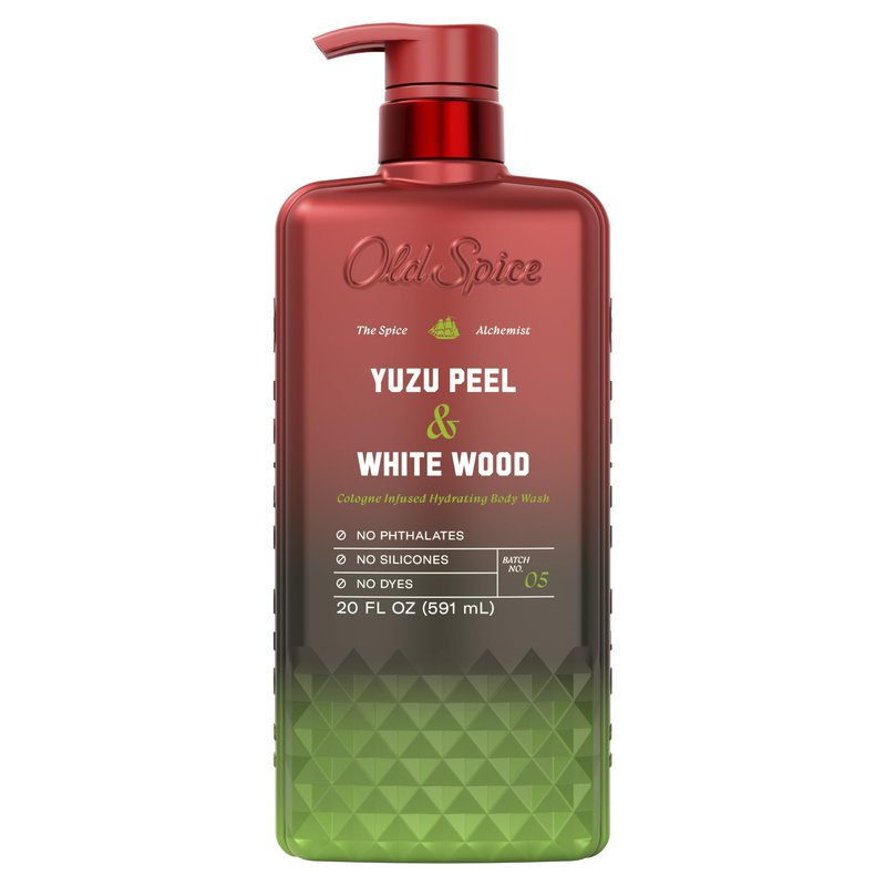 Old Spice Body Wash for Men, The Spice Alchemist Collection, 24/7 Cologne Infused Hydration, No Trade Off Formula, Free of Phthalates Silicones & Dyes, Yuzu Peel + White Wood Scent, 20 oz