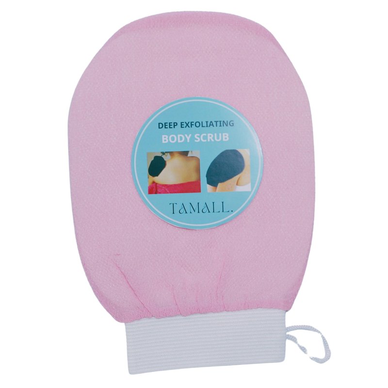 Deep Exfoliating Glove – Premium shower glove for remonving dead skin – one of the best body scrub gloves type - shower gloves for washing, cleaning and exfoliating dead skin on body (pink)