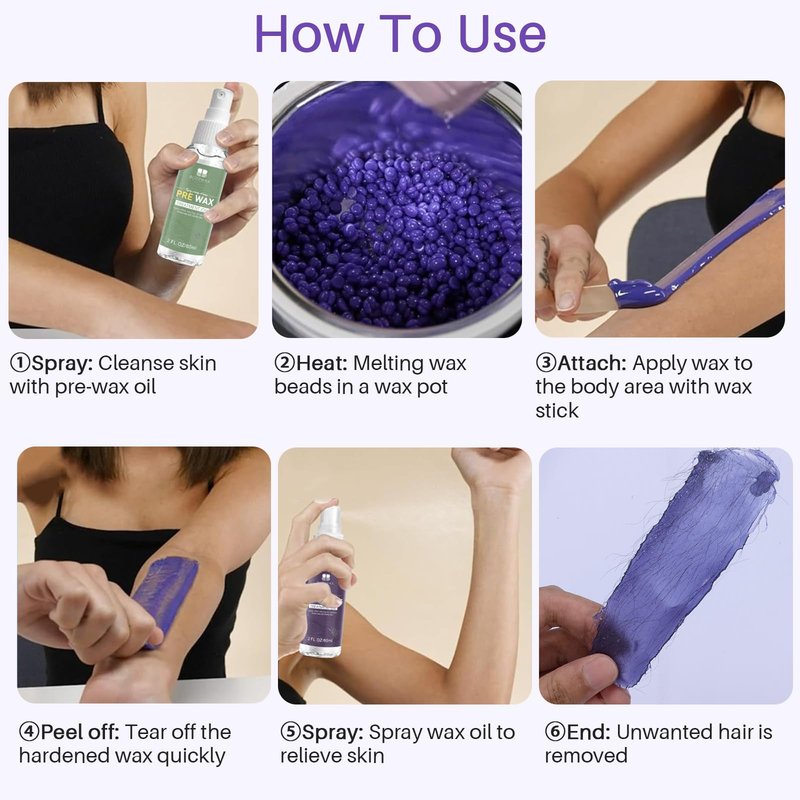 BLITZWAX Lavender Hard Wax Beads for Hair Removal - 1lb Coarse Hair Formula - Painless Wax for Sensitive Skin, Face, Full Body, Bikini - At-Home Waxing Beads for Women Men