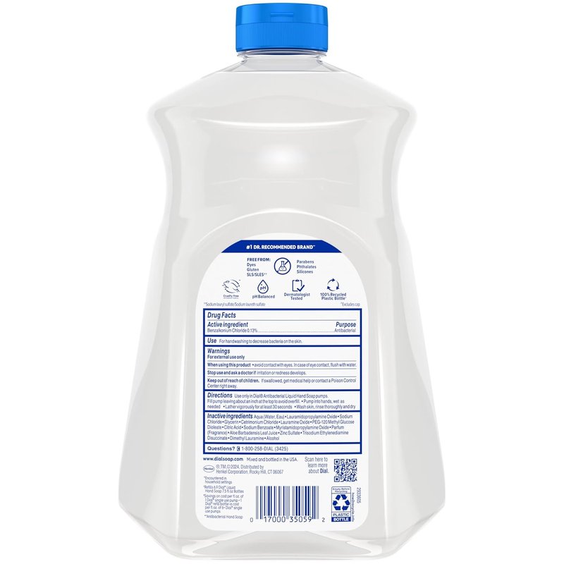 Dial Antibacterial Defense Liquid Hand Soap - Aloe Scent, Gentle Formula, 52 Fl Oz Refill (Pack of 3)
