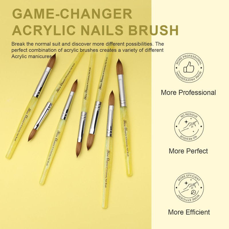 Acrylic Nail Brush Size 12, 100% Pure Kolinsky Nail Brush for Acrylic Application, Professional Nail Extension Manicure Tool Nail Drawing Pen for DIY Home Salon(Yellow)