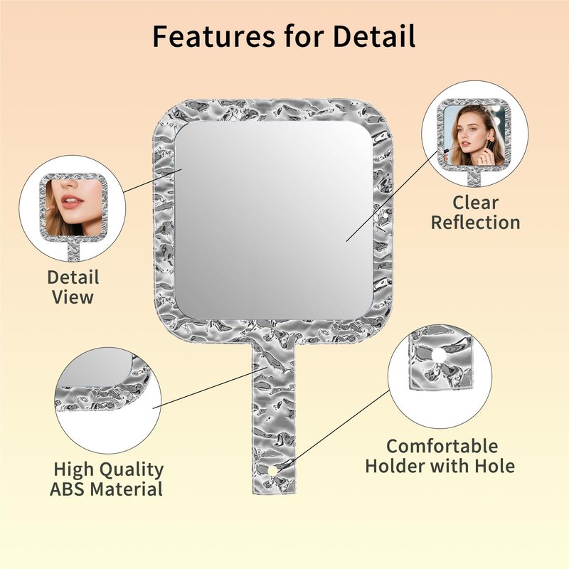 Famihomii Dual-Sided Hand Mirror, Handheld Mirror with 1X/7X Magnification, Hand Mirror with Handle, 10.0" x 6.1", Lightweight & Durable, Portable & Hangable for Makeup, Shaving - Chorme