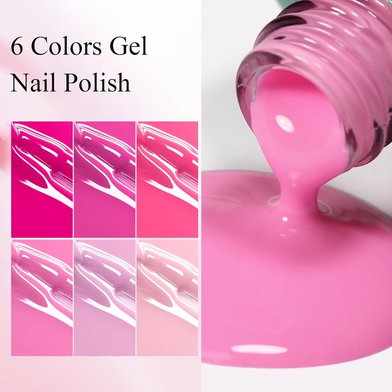 Skiennix 10ml Hema-Free Pink Gel Nail Polish Set - 6 Vibrant Colors for Salon-Quality DIY Manicures