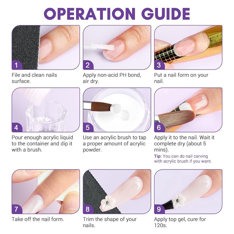 SAVILAND Acrylic Nail Kit - Professional Starter Set with White, Pink & Clear Powder | Manicure Tools for DIY