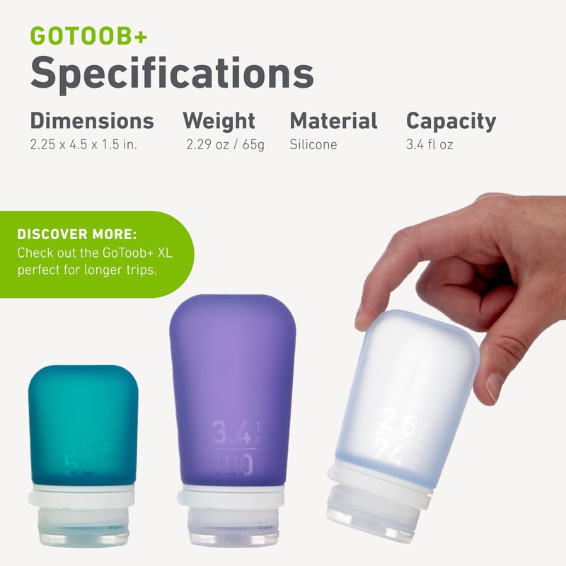 humangear GoToob+ Bottles - Silicone Leak-Proof Travel Tubes for Toiletries, Camping & TSA Carry-On (3-Pack), Large (3.4 fl oz; 100ml), Clear/Red/Orange