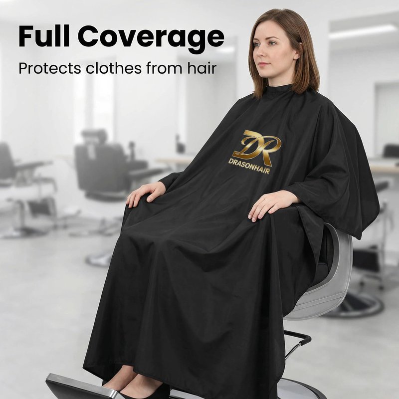 DR DRASONHAIR Barber Cape Waterproof Hair Sticking Resistant, Unisex Professional Hair Cutting Cape for Men Women (Black, 66" X 55")
