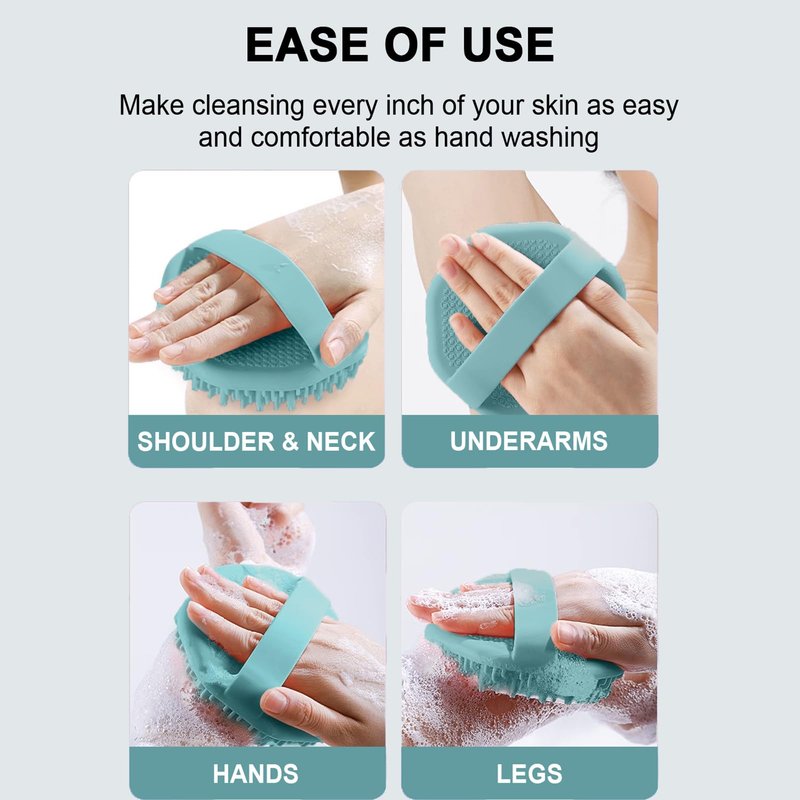 RamPula Silicone Body Scrubber Shower Brush Super-Exfoliating Body Brush & Non-Slip Strap, Loofah Alternative Bath Scrubber for Sensitive/All Skin Types, Gentle Massage & Effective Shower Exfoliation
