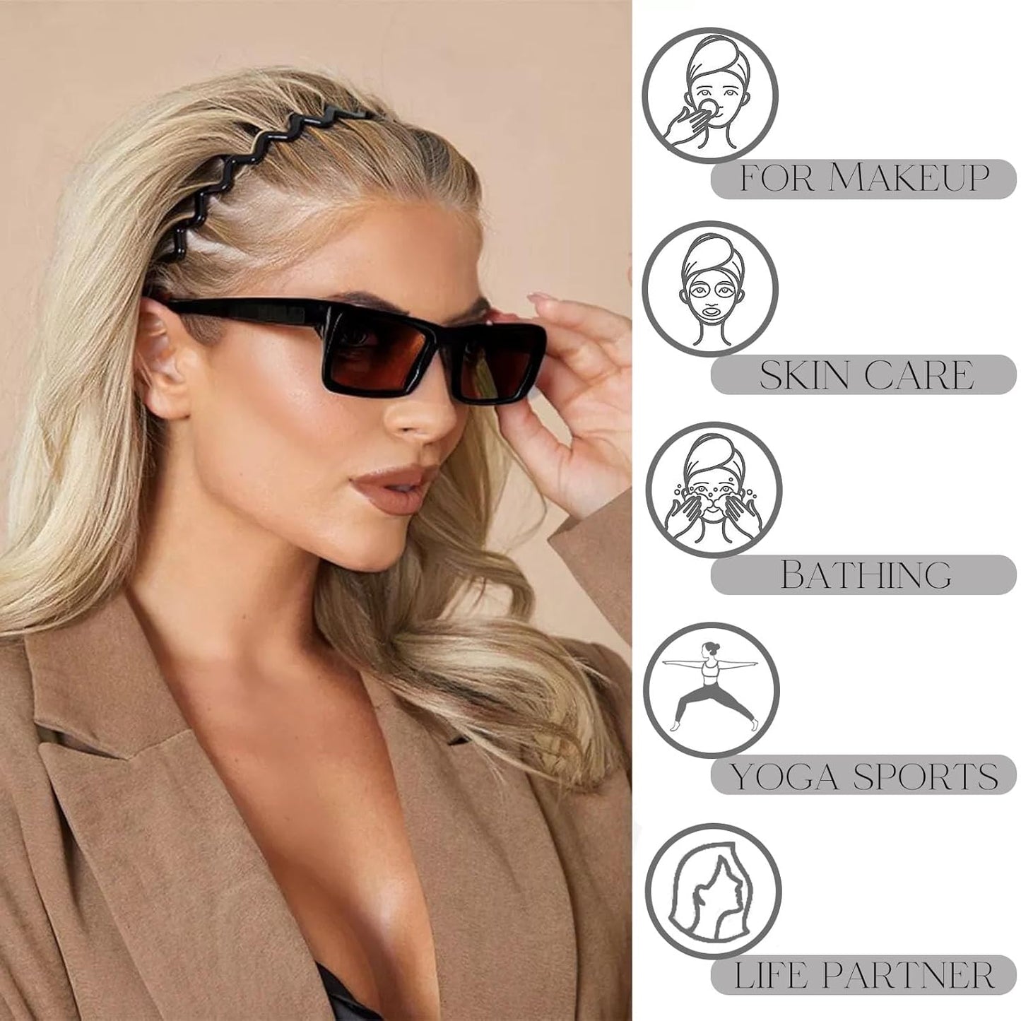 Zig Zag Headbands - 6 PCS Wavy Hair Comb Accessories for Women | Classic Black & Retro Leopard