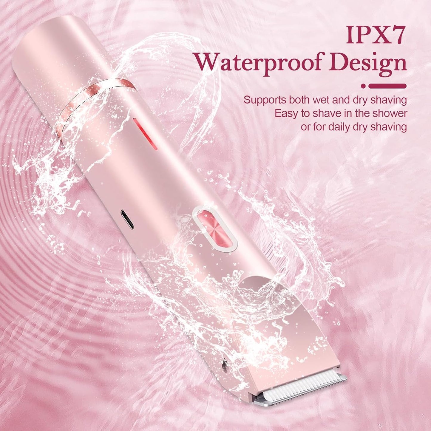 Bikini Trimmer for Women, 2-in-1 Dual Head Shaver Women, IPX7 Waterproof Gentle Electric Razors for Sensitive Areas, Cordless Hair Removal for Shower & Travel, Holiday Gift (Pink)
