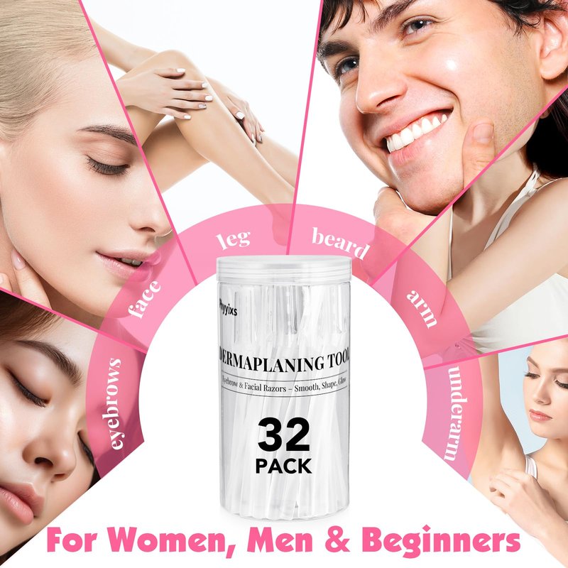 32-Pack Face Razors for Women – Dermaplane & Eyebrow Razor Set, 24 Long + 8 Short Precision Blades for Peach Fuzz Removal, Gentle Exfoliation, Ideal for Stocking Stuffers (Clear)