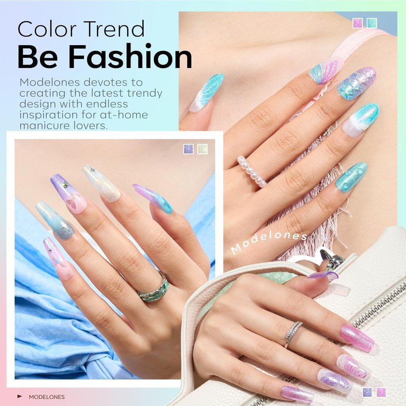 modelones Gel Nail Polish Set, 6 Colors 2026 Spring Summer Pastel Candy Mermaid White Pink Glitter Gel Polish Baby Blue Purple Galaxy Sparkle Shimmer Pearl Nail Polish Soak Off LED Nail Art DIY Gift
