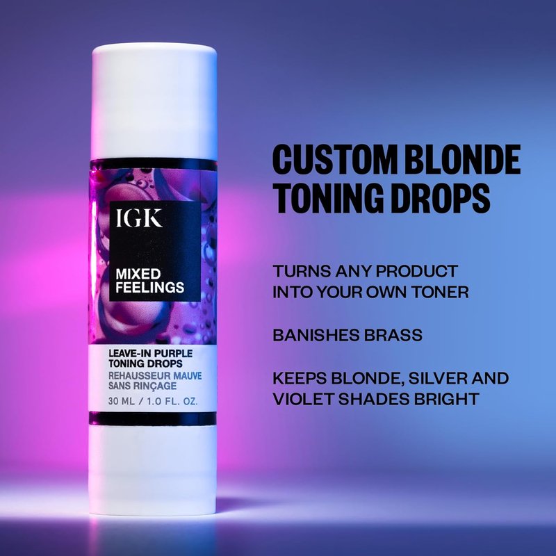 IGK Mixed Feelings Leave-In Blonde Toning Drops - Brighten & Neutralize Brass | Vegan & Cruelty-Free | 1 Oz