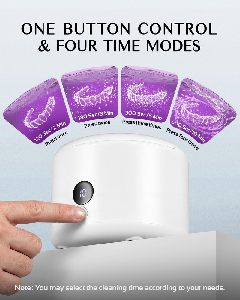 Joynox 45khz Ultrasonic Denture Cleaner Machine, Dental Cleaning Pod with 4 Timed Cleaning Modes & Digital Timer, Mouthguard Cleaner for Dentures, Aligners, Mouth Guards, Night Guards