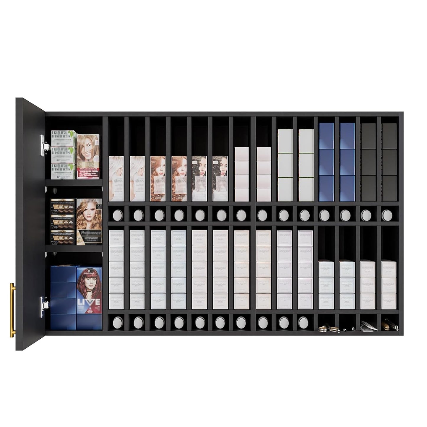 Wall Mounted Salon Station - Hair Color Rack Organizer with Adjustable Shelves | Black