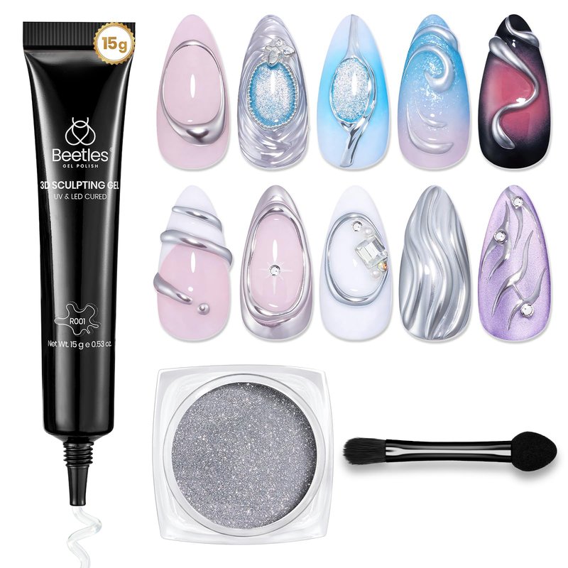 Beetles Chrome Nail Art Gel 3D Sculpting Gel, Clear No Wipe Rhinestone Glue for Chrome Powder, Mirror Effect Nail Designs, Builder Drawing Molding Gel for Gems DIY, 15g