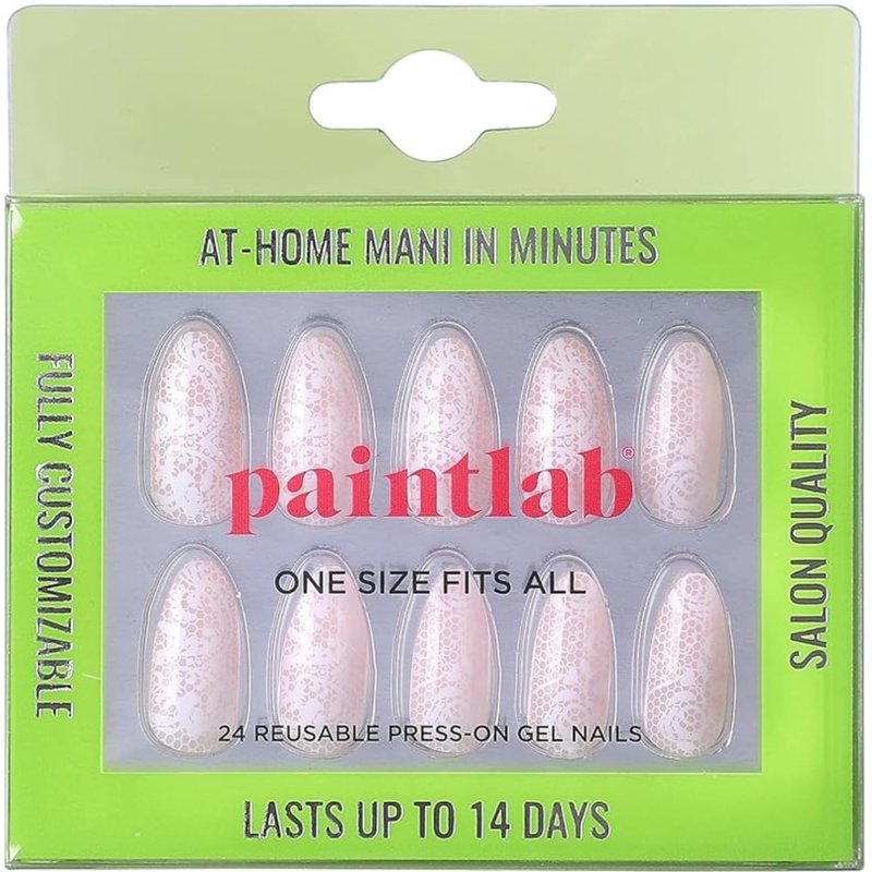 Press On Nails - Beige Lace Almond Fake Nails | 30 Nails in 15 Sizes, Reusable Salon Quality