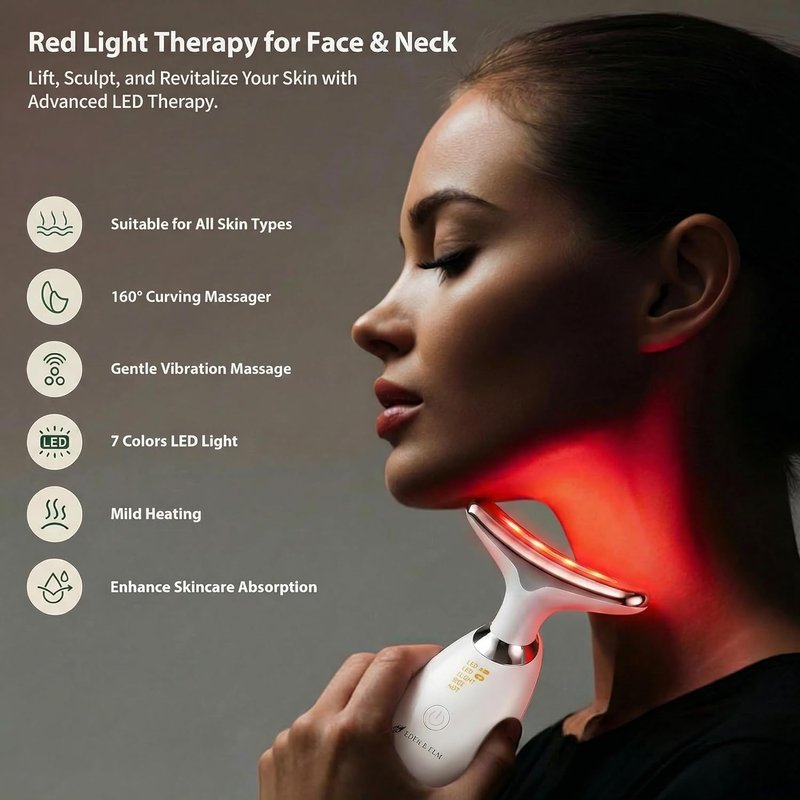 Eden & Elm Face & Neck Sculpting Massager - 7-Color LED Tool for Firm Skin | Ergonomic Wireless Design