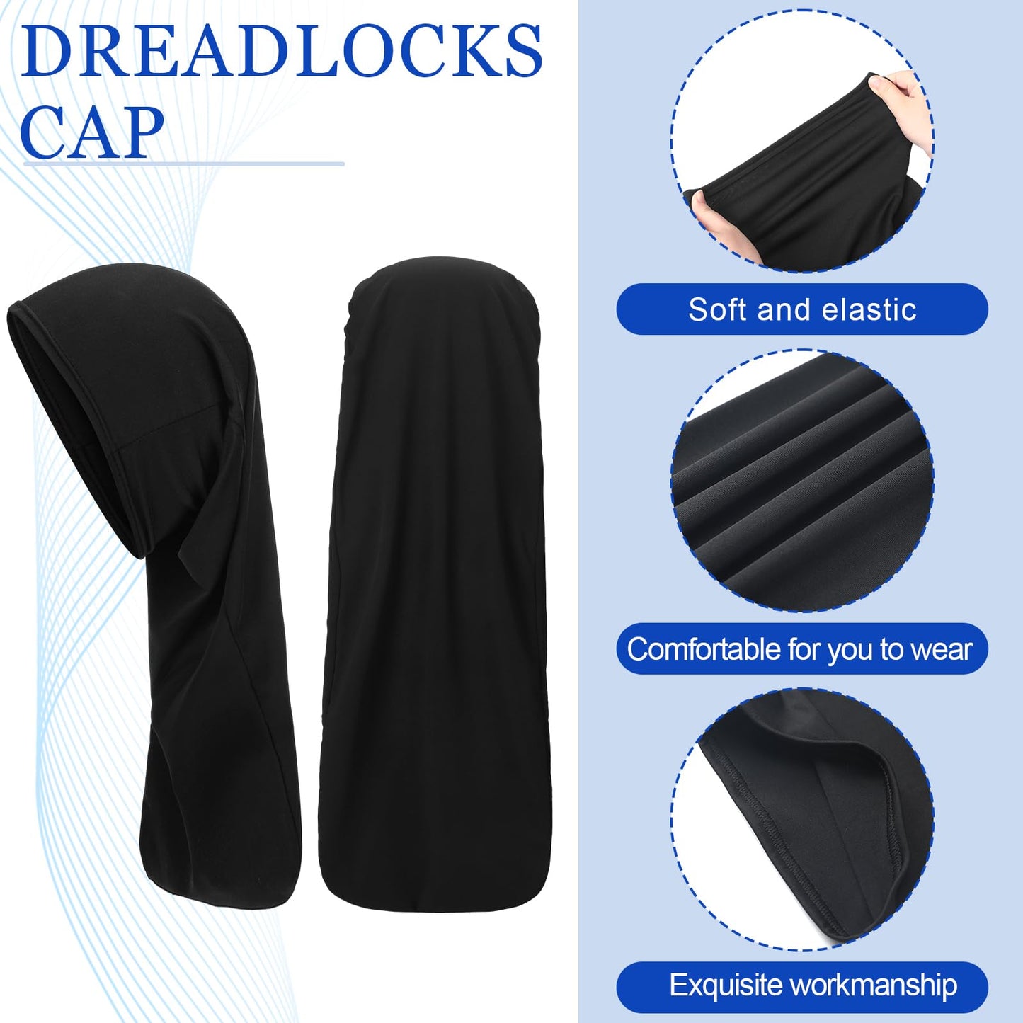 Twistover 2 Pcs Jumbo Dreadlock Cap Hair Dreads Head Wrap Loc Wraps for Dreads Hair Accessories for Men Women Sleeping(Black,Black,20 Inches)