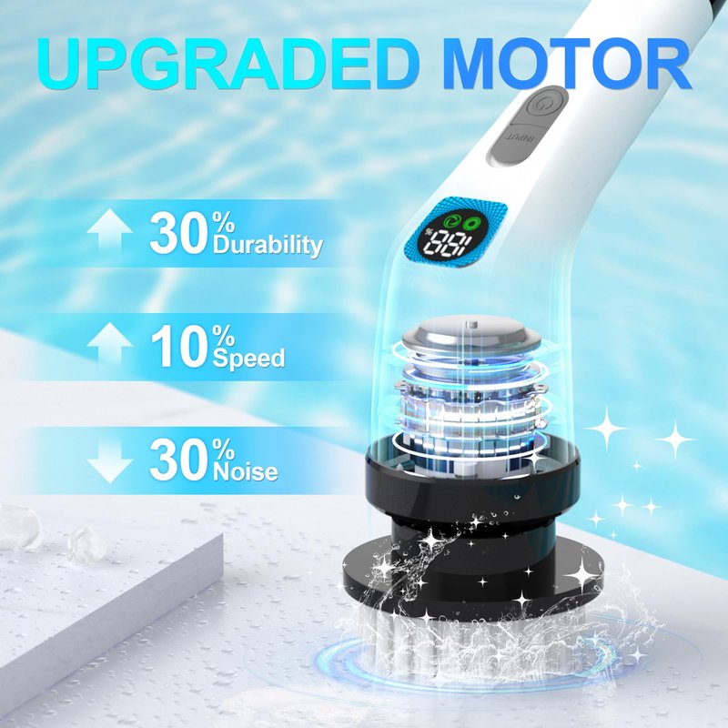 Electric Spin Scrubber for Cleaning Bathroom - Cordless Power Scrubber with 7 Brushes Heads - Shower Cleaner Brush with Long Handle, IPX7 Waterproof Scrub Brush for Bath Tub Tile Grout Glass Tool