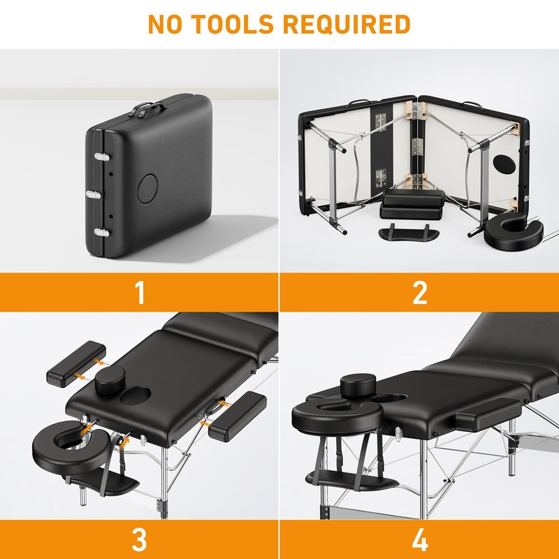 Brelley Massage Table Portable 84" Long 24" Wide Professional 3 Sections Reclining Massage Couch, Aluminum Adjustable Esthetician Bed Tattoo Table SPA Lash Salon Bed with Carrying Bag (Black)