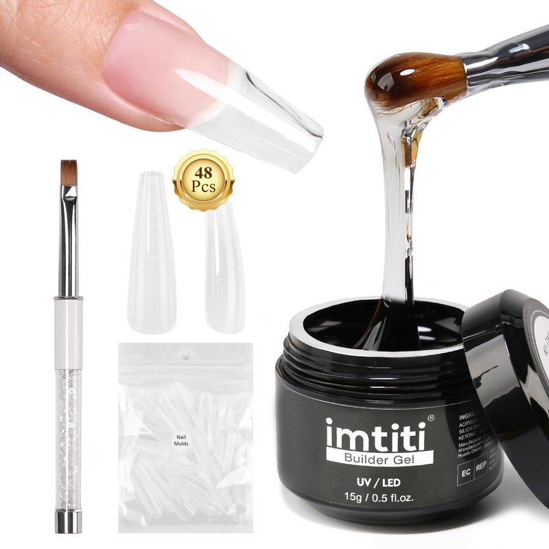 Imtiti Builder Gel Nail, 3 in 1 Gel for Extension,Strong, UV LED Lamp Cure Required,Nails for Home DIY Professional Nail Salon(Clear-15g)