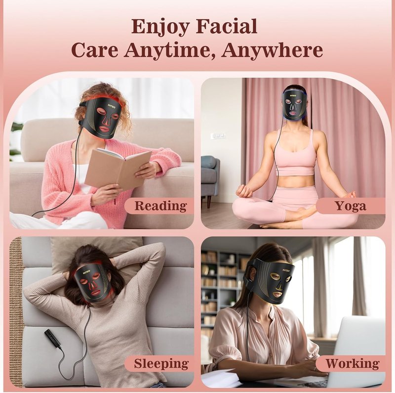 Red Light Therapy Mask - 3 Modes Portable LED Face Mask with Remote | Near-Infrared 850nm, 180 LED Beads