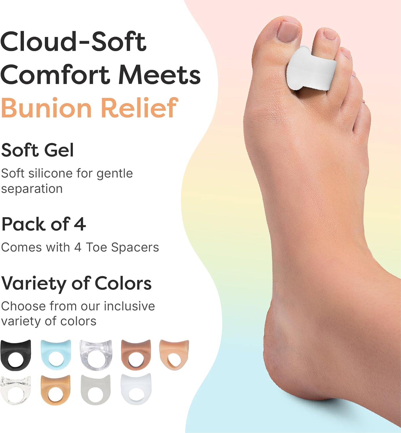 ZenToes Gel Toe Separators - Overlapping Toes & Bunions Corrector | 4 Pack (White)