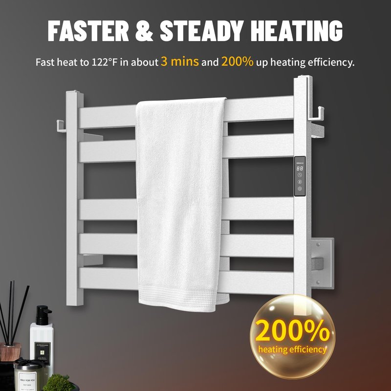 K&KALONZO Towel Warmer for Bathroom, Wall-Mounted 5-Bar Heated Towel Rack with Built-in Timer, Waterproof Electric Towel Heater, Support Plug-in and Hardwired, Brushed, EL18S