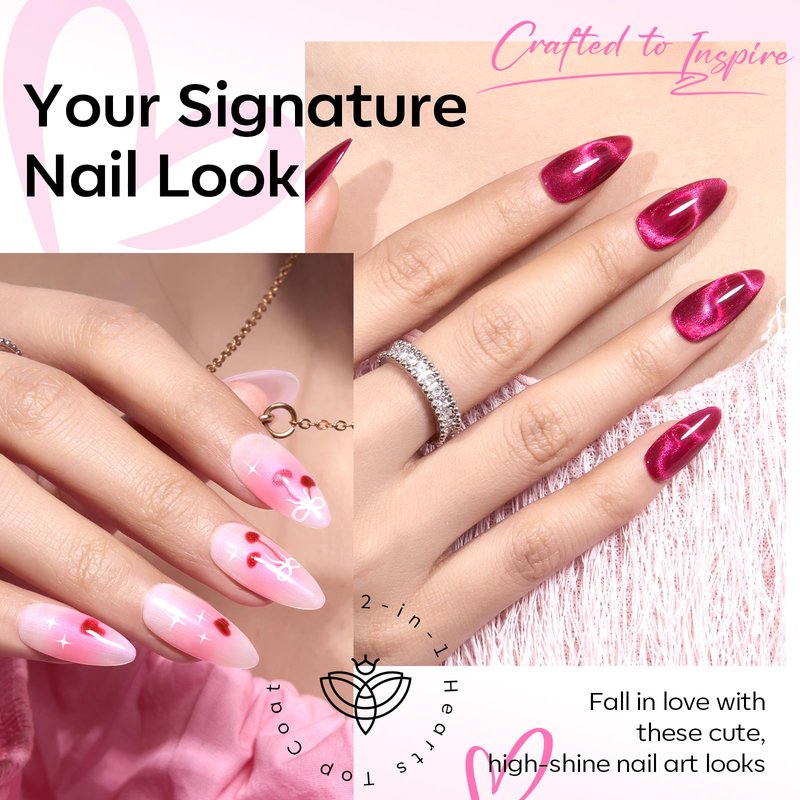 modelones Gel Nail Polish Set, 6 Colors 2026 Mothersday Pastel Nude Pink Milky White French Jelly Gel Polish Pearl Hot Pink Glitter Heart Cat Eye Nail Gel Polish LED DIY Gift with Stickers & Magnet