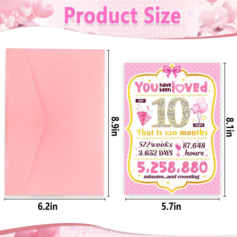 10th Birthday Card TSVATE 10 Year Old Girl Birthday Gifts, Sweet 10 Year Old Birthday Card, Birthday Gifts for 10 Year Old Girls Daughter Niece Granddaughter Sister, 10th Birthday Decorations for Girl