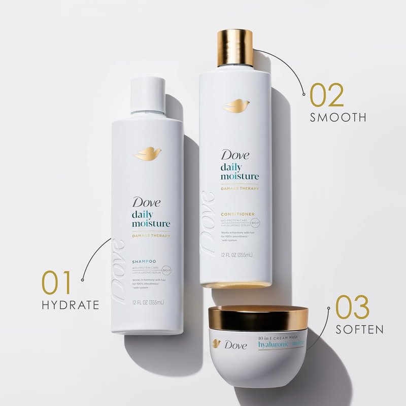 Dove Daily Moisture Conditioner - Damage Therapy for Dry Hair with Bio-Protein & Hyaluronic Serum | 12 Fl Oz