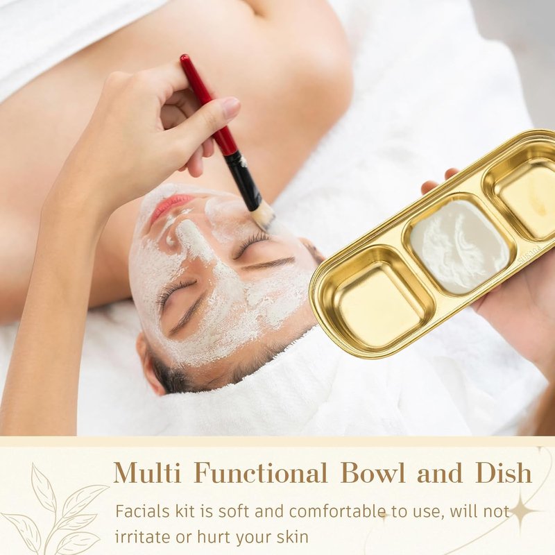 DIY Esthetician Bowls - Stainless Steel Face Mask Tray Set | 4 Pcs Gold Compartment for Spa & Skincare