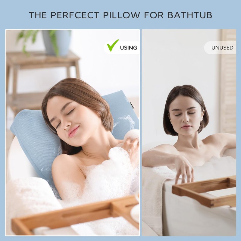 Nunuoo Bath Pillows for Tub Neck and Back Support,Bathtub Cushion backrest headrest Neck Pillow,tub Pillow for Bathtub,3D Mesh Core,Breathable,Quick-Drying,Ergonomic Comfort (Blue)