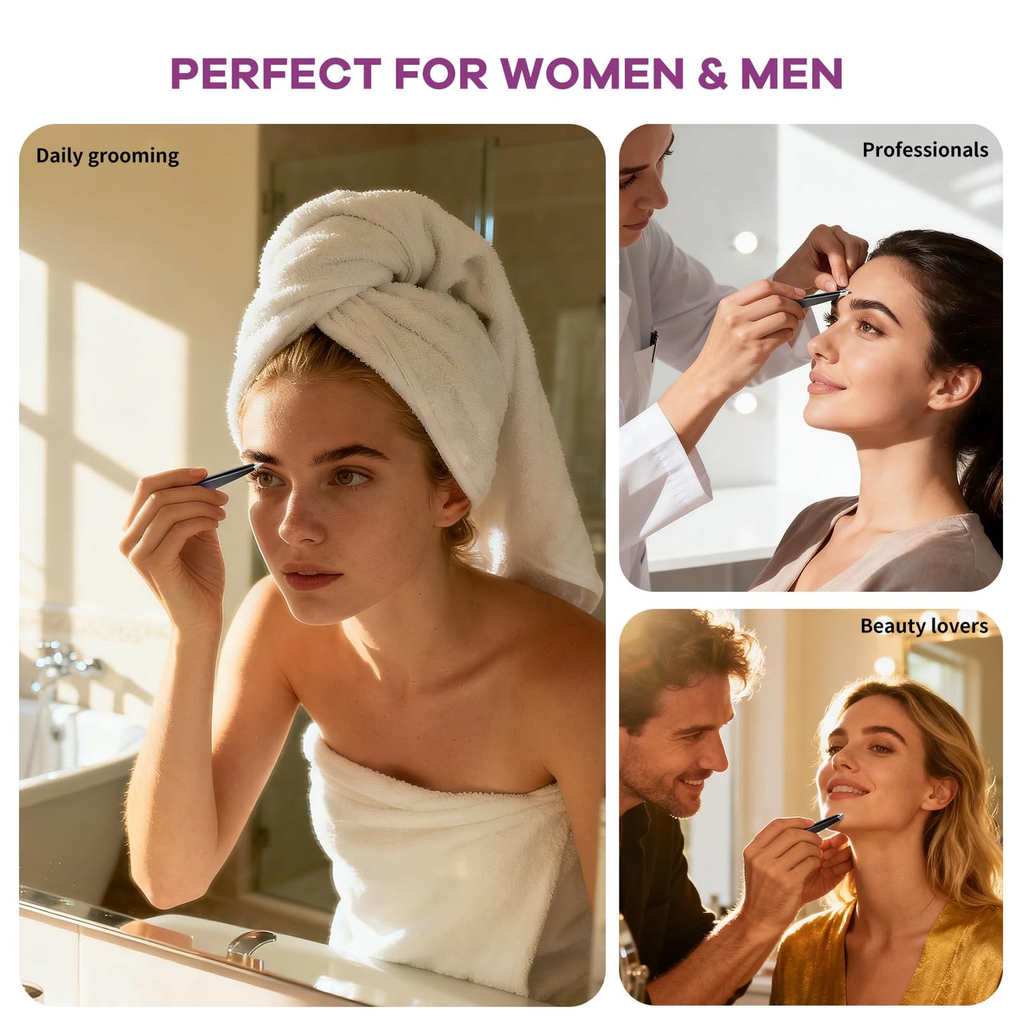VANWIN Tweezers Set, 4 Pack Professional Stainless Steel Precision Tweezers with Slant, Pointed, Flat & Angled Tips for Eyebrow, Facial Hair, Ingrown Hair, Splinter & Blackhead Removal for Women & Men
