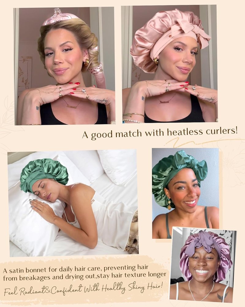 Adjustable Satin Bonnet for Sleeping | Double Layer Hair Wrap to Reduce Friction & Prevent Frizz for Natural Curly Hair