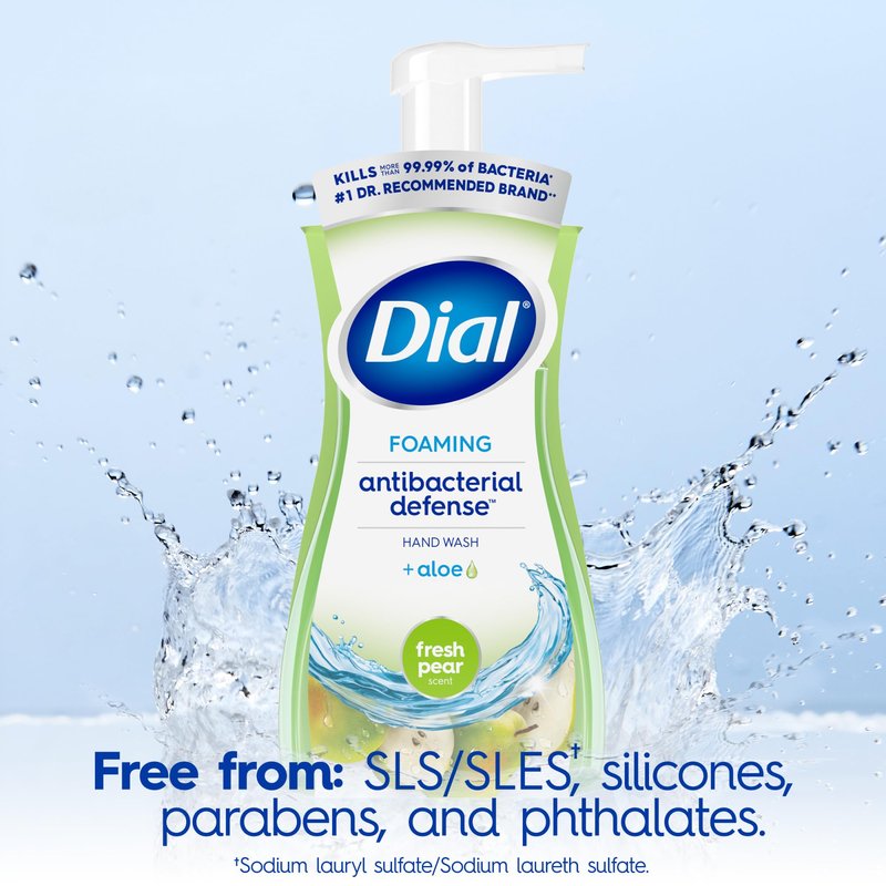 Dial Antibacterial Defense Foaming Hand Soap + Aloe, Fresh Pear Scent, 7.5 Fl Oz (Pack of 6), Dermatologist-Tested Hand Wash, Gentle on Skin
