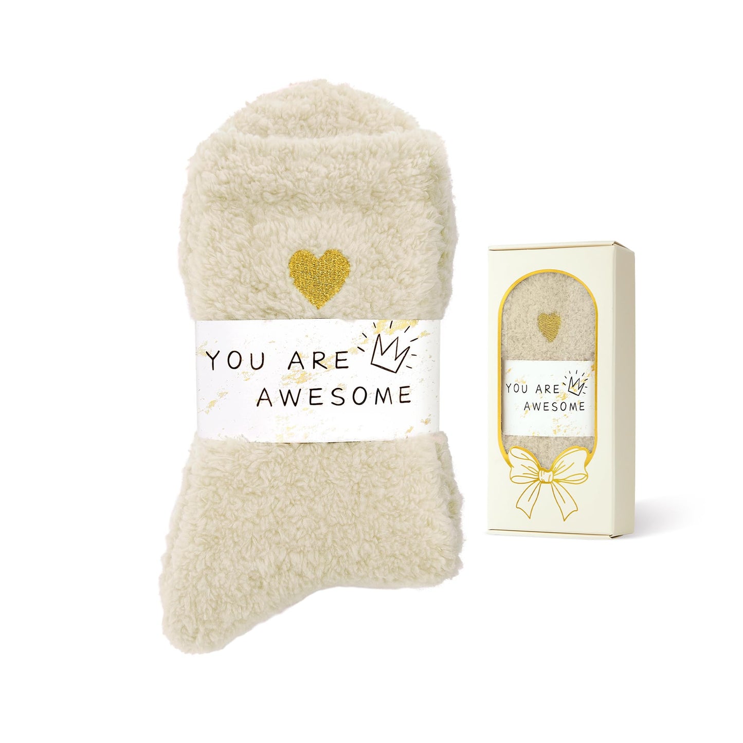 American Trends Fuzzy Socks for Women in Gift Box, Ultra-Soft Cloud Sleep Socks Gifts for Women, Ready to Gift 1Pack White Beige