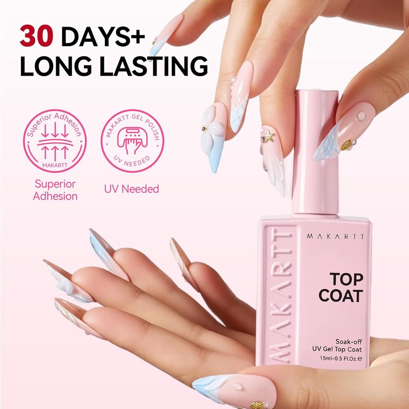 Makartt Gel Top Coat - 15ml No Wipe Formula for Long-Lasting High Gloss Finish | Clear Gel Polish for DIY Nail Art