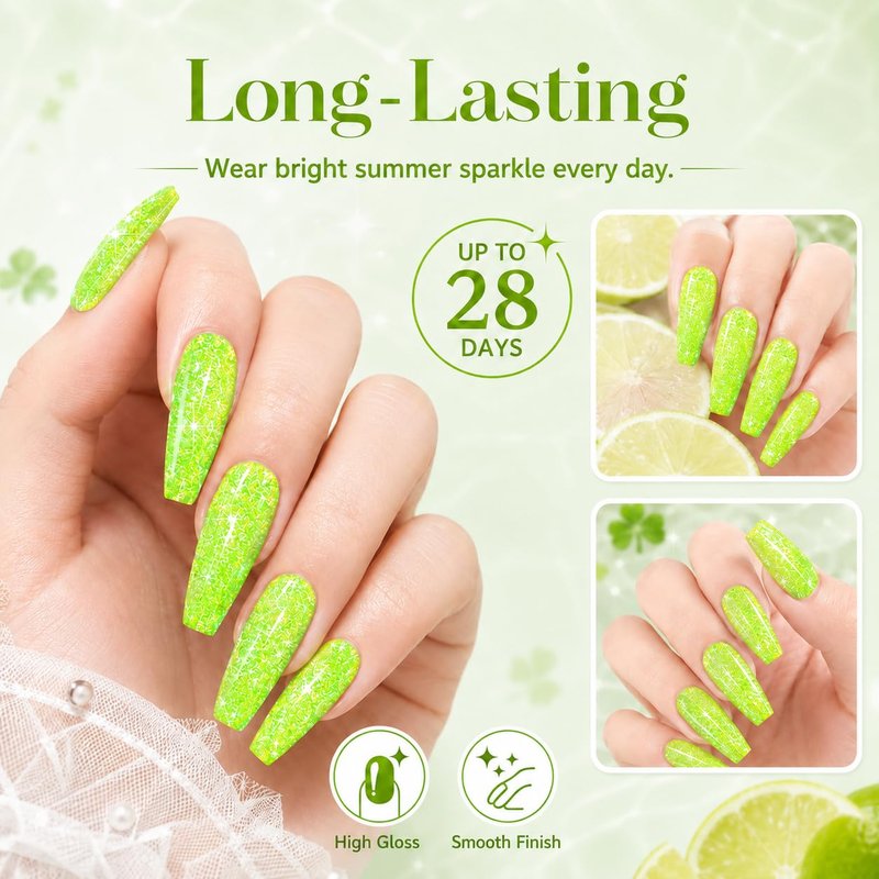 Beetles Green Glitter Gel Nail Polish - Reflective Soak Off UV LED Formula | Summer Lime Green for Nail Art & Manicure