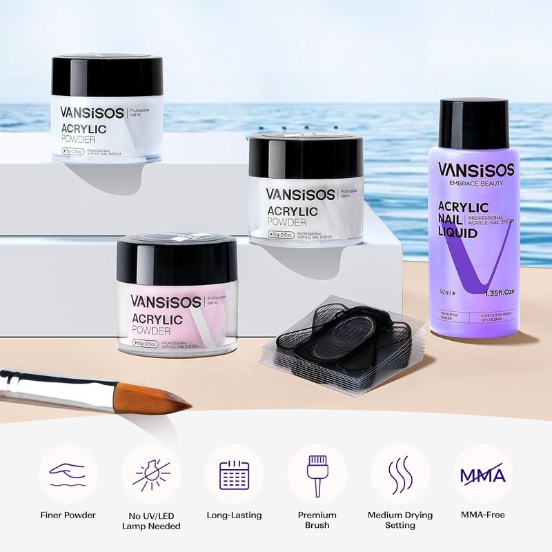 Acrylic Nail Kit for Beginners - Professional Clear, White & Pink Powder Set | DIY Home Manicure