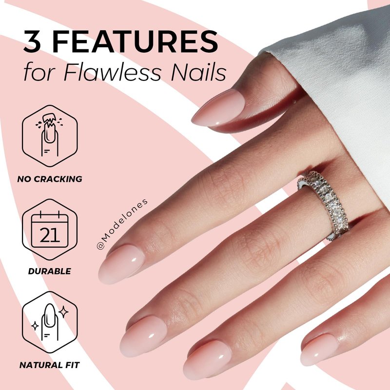 modelones Nude Pink Short Press on Nails, Semi-Transparent Oval Fake Nails Kit Press Ons with Nail Glue, Adhesive Tabs, Nail File, Prep Pad, Manicure Stick, 32Pcs 16 Sizes, Spring Women Girl Gift