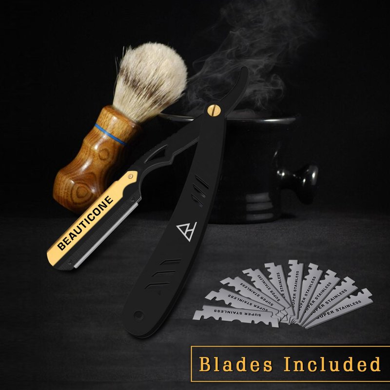 BEAUTICONE Straight Razors for Men, Straight Edge Razor, Single Edge Replacement Blades, Stainless Steel, Barber Razor for Men's Shaving, Barber Shaving Knife