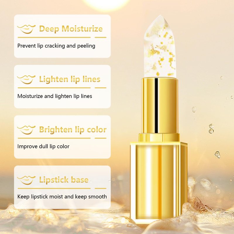 BLOWADM 3Pcs Transferproof Color Changing Lipstick,Gold Crystal Ph Color-Changing Lipstick 24 Hours Long Lasting & Moisturizing Lip Gloss,Colors Changings Lipsticks For Older Women
