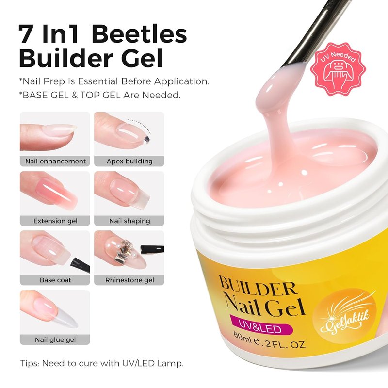 Postel Builder Gel for Nails - 60g Pink Hard Gel for Nail Extensions & Strengthening | DIY Manicure Kit